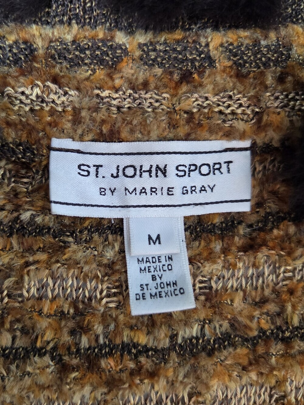 Vintage St John Sport Marie Gray Rabbit Fur Trim Wool Belted Sweater Coat Medium - Picture 11 of 13